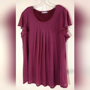 FURNEX WOMEN'S PLUS SIZE XXXL PLUM PURPLE TUNIC SEMI-SHEER FULLY LINED STRETCH